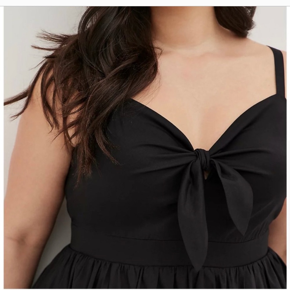 Black Poplin Tie-Front Skater Dress